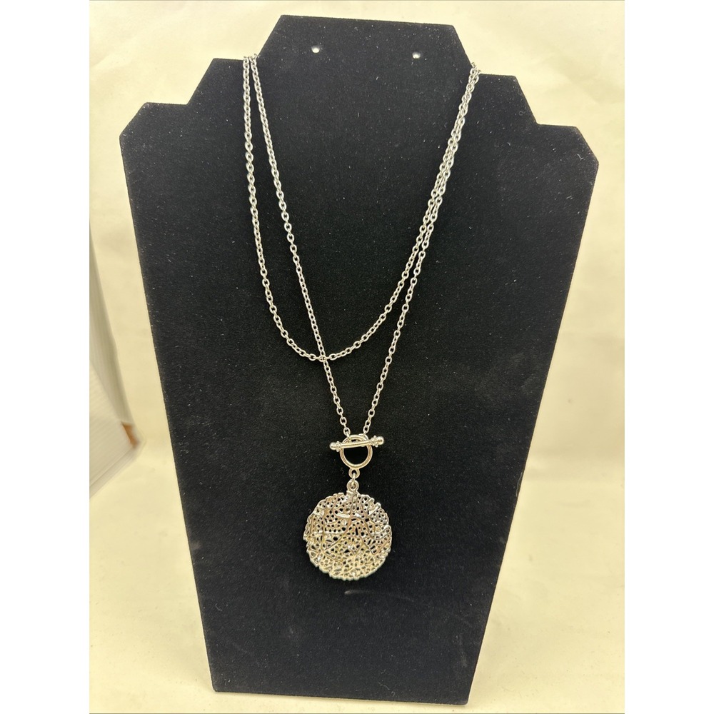 Cookie Lee Necklace Branch Crystal Silver Toned Toggle Round 31" Long